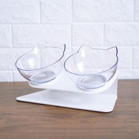 Non Slip Double Cat Bowl With Raised Stand Pet Food Cat Feeder Protect Cervical Vertebra Dog Bowl Transparent Pet Products (Option: Double white and box)